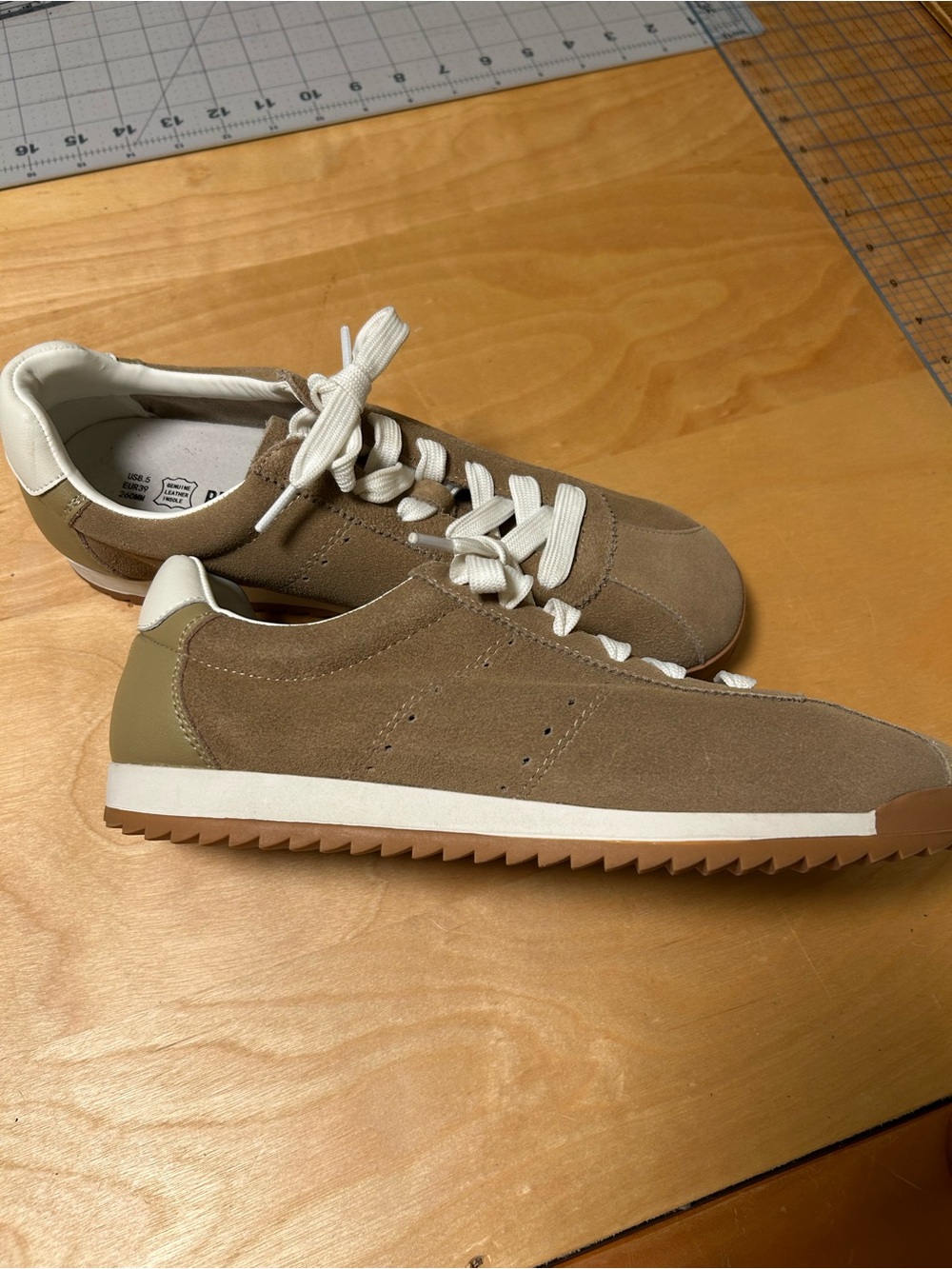 Project Cloud Women's Suede Athletic Sneakers in Taupe with White Laces - Picture 4 of 7